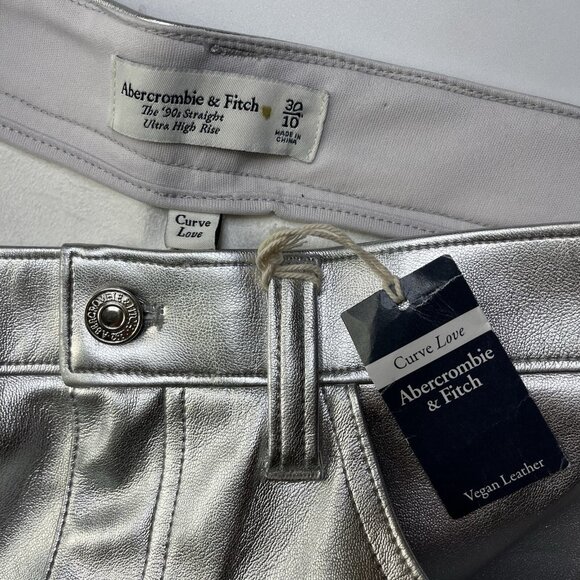 Abercrombie Fitch Metallic Silver Curve Love Ultra High Rise 90s Straight Jeans - Picture 4 of 4
